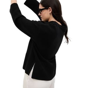 Gap Split Hem Sweater Womens XS Black Crew Neck Long Sleeve Pullover